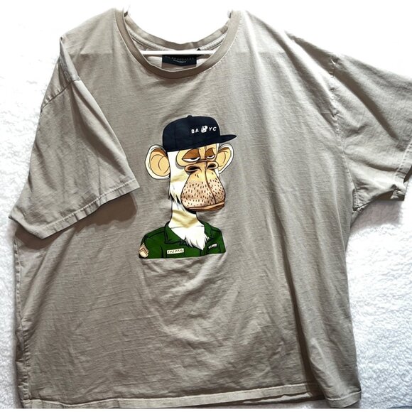 No Boundaries Other - Bored Ape Mens Graphic Tee Oversized Fit No Boundaries 2XL Tan Casual T-Shirt